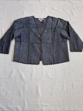 VTG Jon Lawrence Scalloped Open Suede Jacket in Charcoal